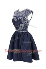 Scoop Satin Cap Sleeves Knee Length Prom Dresses and Beading