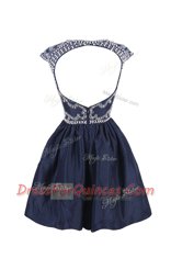 Scoop Satin Cap Sleeves Knee Length Prom Dresses and Beading