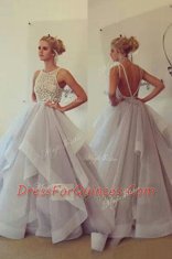Champagne Scoop Neckline Lace Prom Gown Sleeveless Backless
