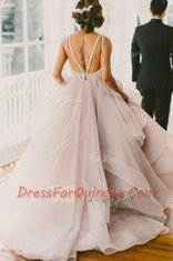 Champagne Scoop Neckline Lace Prom Gown Sleeveless Backless