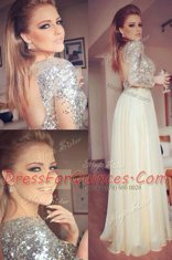 Scoop Long Sleeves Backless Floor Length Sequins Homecoming Dress