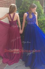 Scoop Chiffon Sleeveless With Train Homecoming Dress Sweep Train and Beading