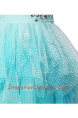 Elegant One Shoulder Aqua Blue Sleeveless Beading Knee Length Evening Dress