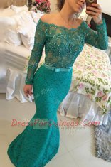 Mermaid Off the Shoulder Lace Long Sleeves Beading Side Zipper