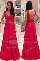 High Class Red Sleeveless Chiffon Backless Prom Party Dress for Prom and Party