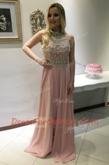 Scoop With Train A-line Sleeveless Pink Sweep Train Backless