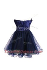 Navy Blue Sleeveless Beading and Sashes ribbons Knee Length Prom Gown