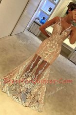 Trendy Mermaid Sleeveless Floor Length Appliques Zipper Homecoming Dress with Champagne