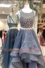 Elegant Scoop Sleeveless Zipper High Low Beading Prom Evening Gown