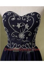 Navy Blue Chiffon Zipper Homecoming Dress Sleeveless Knee Length Embroidery