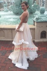 Tulle Scoop Sleeveless Zipper Sequins Prom Gown in Champagne