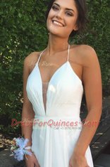 White Halter Top Neckline Pleated Sleeveless Backless