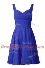 Amazing Off the Shoulder Turquoise Chiffon Zipper Sleeveless Knee Length Pleated