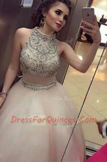 Discount Floor Length A-line Sleeveless White Prom Gown Zipper
