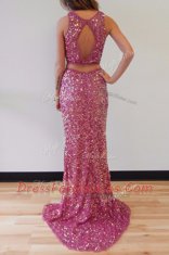 Fantastic Mermaid Lilac Scoop Backless Sequins Sweep Train Sleeveless