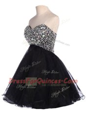 Black A-line Sequins Prom Dress Lace Up Tulle Sleeveless Mini Length