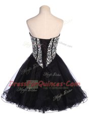 Black A-line Sequins Prom Dress Lace Up Tulle Sleeveless Mini Length