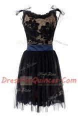 Scoop Knee Length A-line Sleeveless Black Evening Dress Backless