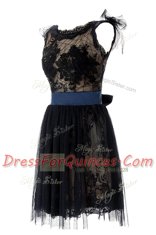 Scoop Knee Length A-line Sleeveless Black Evening Dress Backless