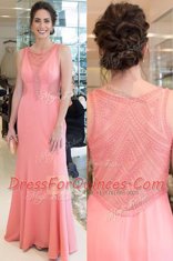 Beautiful Mermaid Watermelon Red Scoop Zipper Beading Dress for Prom Sleeveless