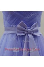Lavender Satin Zipper Sweetheart Sleeveless Knee Length Evening Dress Sashes ribbons