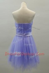 Lavender Satin Zipper Sweetheart Sleeveless Knee Length Evening Dress Sashes ribbons