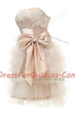 Beauteous Knee Length Champagne Satin and Tulle Sleeveless Appliques