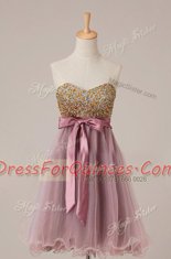 Sequins Pink Sleeveless Tulle Zipper Prom Party Dress for Prom