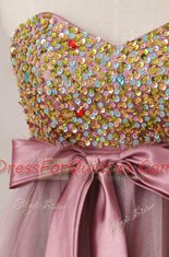 Sequins Pink Sleeveless Tulle Zipper Prom Party Dress for Prom