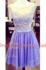 Graceful Scoop Lavender Tulle and Lace Zipper Sleeveless Mini Length Appliques