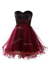 Fabulous Burgundy Zipper Dress for Prom Lace Sleeveless Knee Length