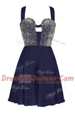 High Quality White A-line Sequins Prom Evening Gown Criss Cross Chiffon Sleeveless Knee Length
