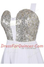 High Quality White A-line Sequins Prom Evening Gown Criss Cross Chiffon Sleeveless Knee Length