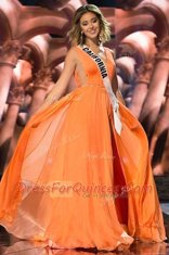Suitable Orange Prom Dresses Prom and For with Sashes ribbons V-neck Sleeveless Sweep Train Zipper