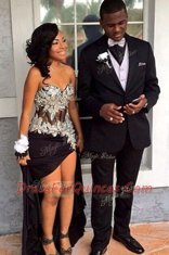 Fantastic Black A-line Sweetheart Sleeveless Chiffon Floor Length Zipper Beading and Hand Made Flower Evening Dress