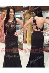 Scoop Lace Sleeveless Brush Train Appliques Backless Evening Dress