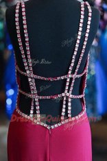 Delicate Fuchsia Sleeveless Satin Zipper Prom Gown for Prom