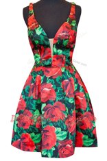 On Sale Sleeveless Satin Mini Length Zipper Prom Party Dress in Multi-color with Pattern