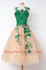 Custom Design Scalloped Tea Length A-line Sleeveless Multi-color Prom Gown Zipper