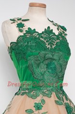 Custom Design Scalloped Tea Length A-line Sleeveless Multi-color Prom Gown Zipper