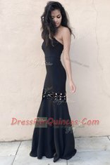 Mermaid Sleeveless Floor Length Ruching Zipper Prom Gown with Black