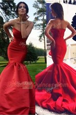 Ideal Mermaid Red Sleeveless Pleated Zipper Homecoming Dress