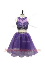 Custom Designed Scoop Lavender Sleeveless Knee Length Beading and Appliques Side Zipper Prom Party Dress