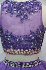 Custom Designed Scoop Lavender Sleeveless Knee Length Beading and Appliques Side Zipper Prom Party Dress