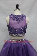 Custom Designed Scoop Lavender Sleeveless Knee Length Beading and Appliques Side Zipper Prom Party Dress