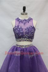 Custom Designed Scoop Lavender Sleeveless Knee Length Beading and Appliques Side Zipper Prom Party Dress