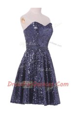 Navy Blue Sleeveless Knee Length Sequins Lace Up Prom Dress