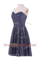 Navy Blue Sleeveless Knee Length Sequins Lace Up Prom Dress