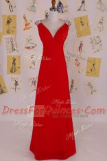 Super Chiffon Sleeveless Floor Length Prom Evening Gown and Beading