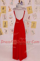 Super Chiffon Sleeveless Floor Length Prom Evening Gown and Beading